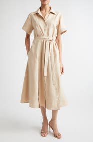 Eleventy Linen Blend Belted Shirtdress