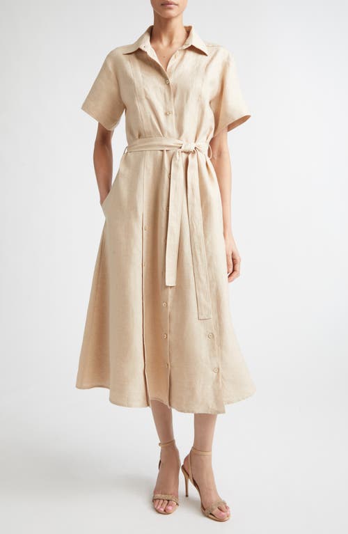 Eleventy Linen Blend Belted Shirtdress in Taupe Cognac at Nordstrom, Size 40