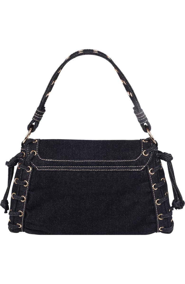 True Religion Studded Horseshoe Eyelet Denim Flap Bag, Alternate, color, Black