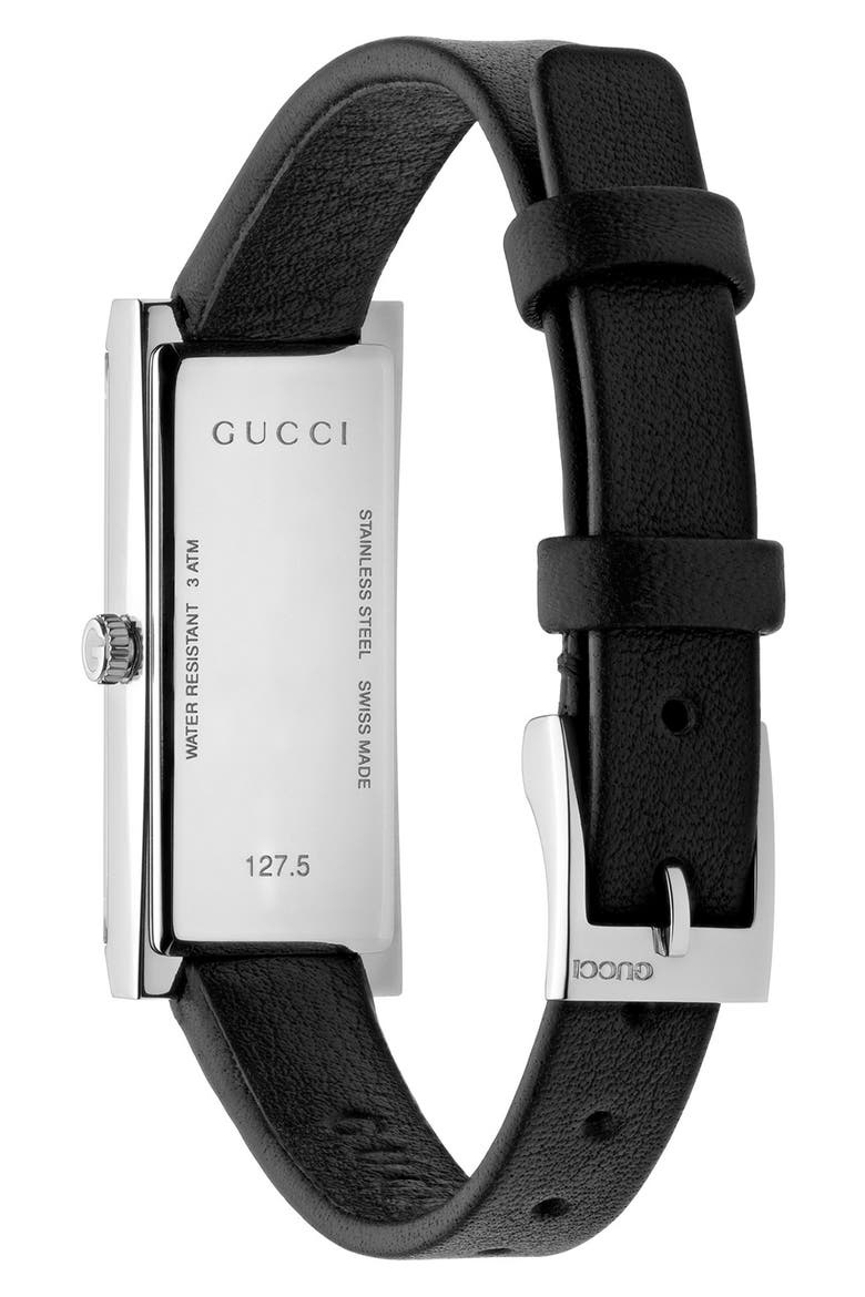 G-Frame Leather Strap Watch, 14mm x 34mm, Alternate, color, SILVER/ STEEL/ BLACK