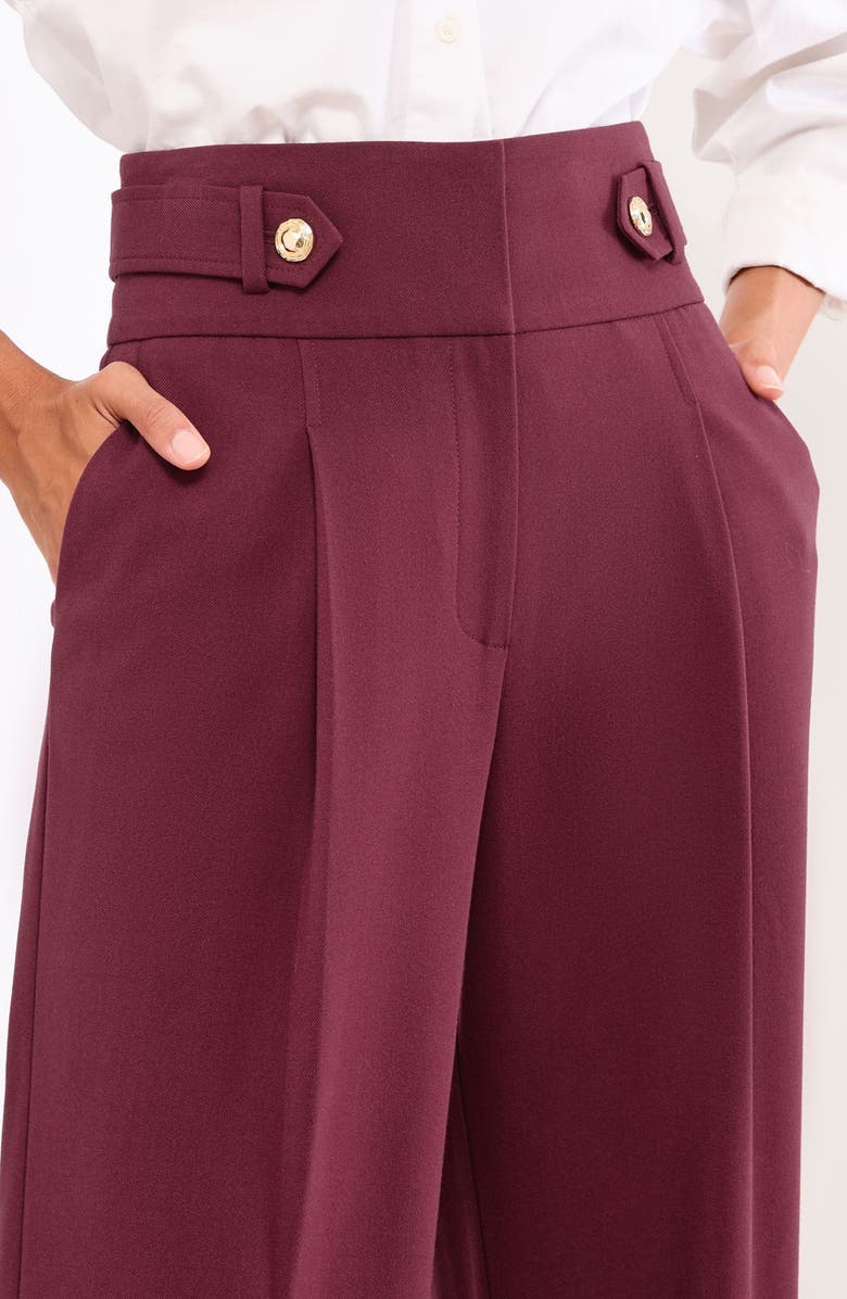 Lipsy Button Detail Wide Leg Pants, Alternate, color, Burgundy