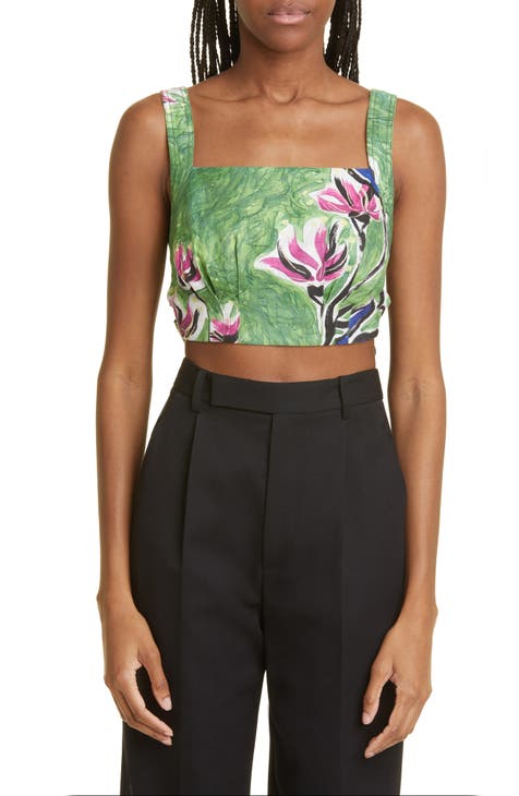 Eden Floral Print Tie Back Linen Crop Top