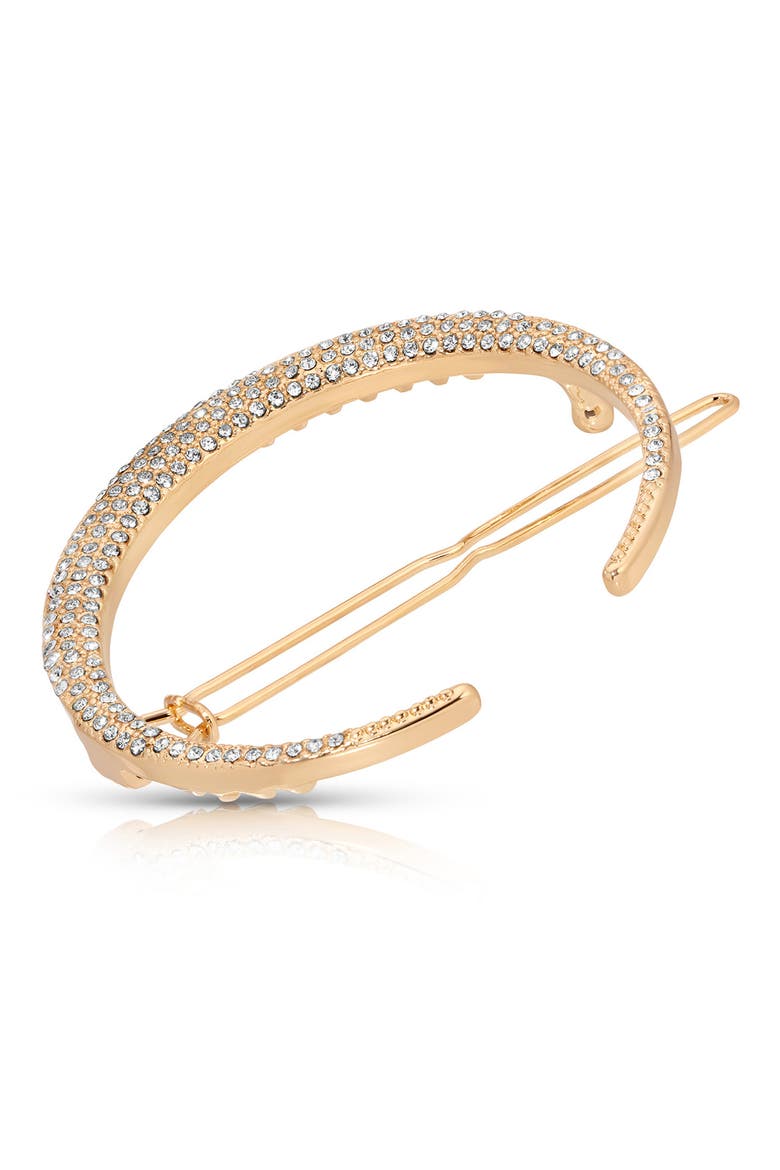 Single Crescent Crystal Barrette, Alternate, color, GOLD