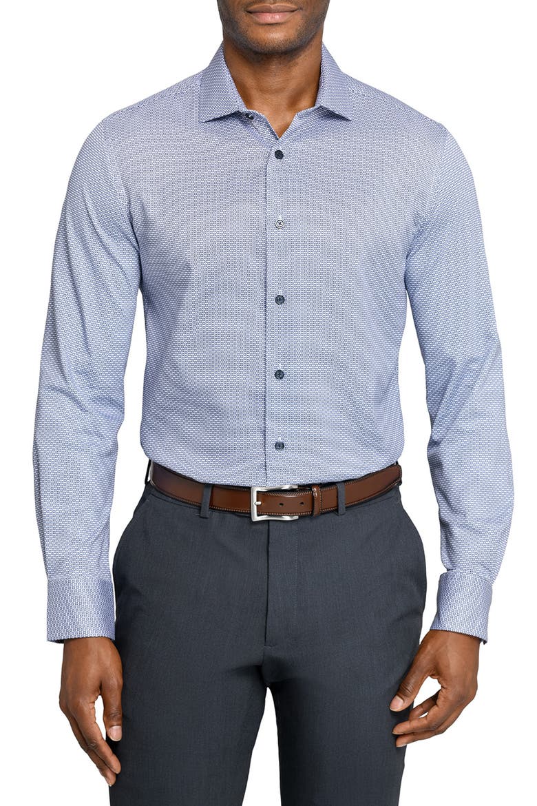 Reworked Slim Fit Purple Medallion Print Cotton Dress Shirt, Main, color, WHITE/ PURPLE