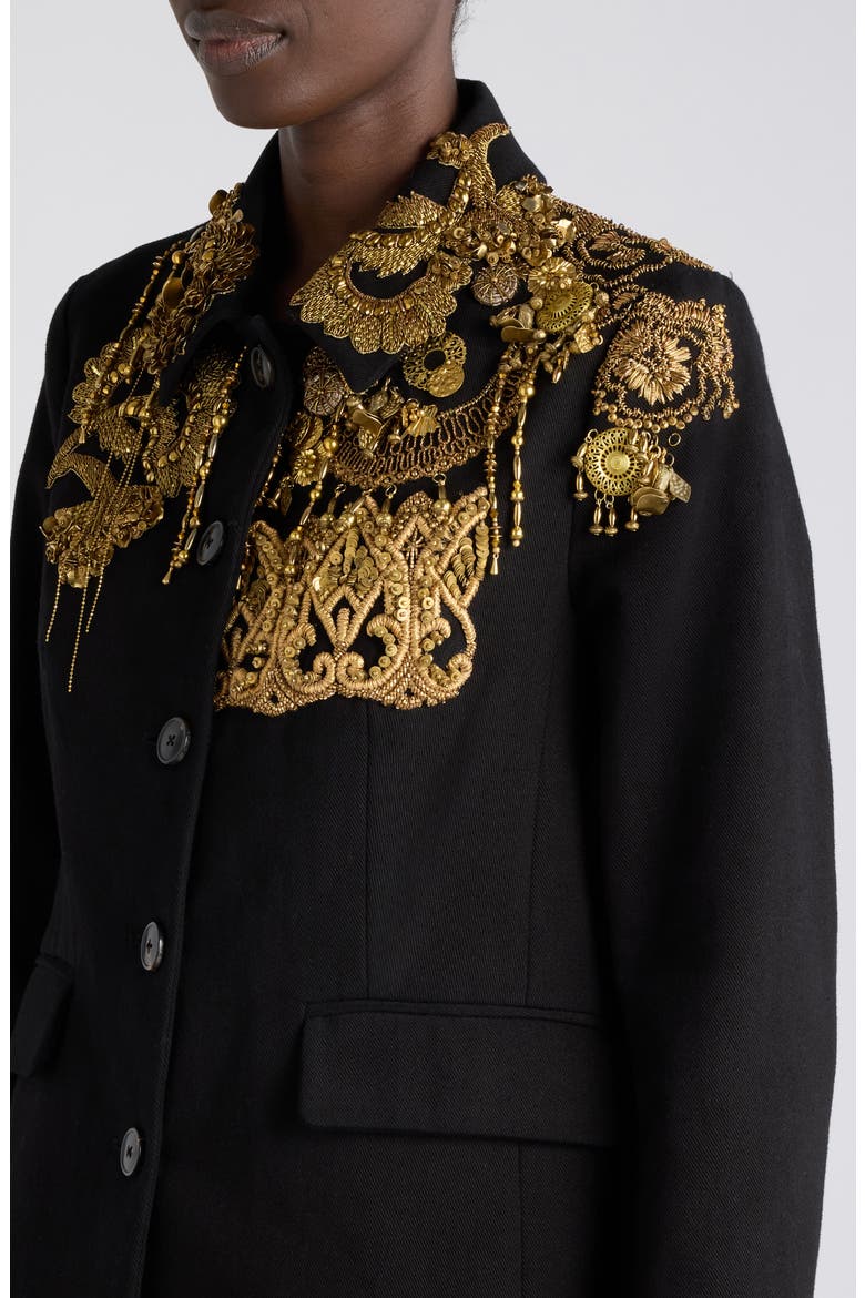 Bettsy Floral Embroidered Cotton Jacket, Alternate, color, BLACK