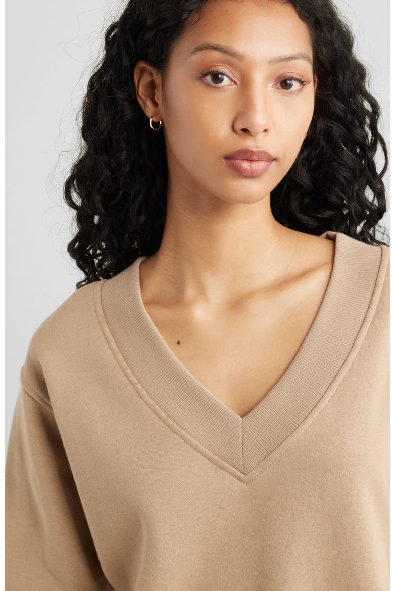 Oversize V-Neck Sweatshirt, Alternate, color, TAN SAVANNAH
