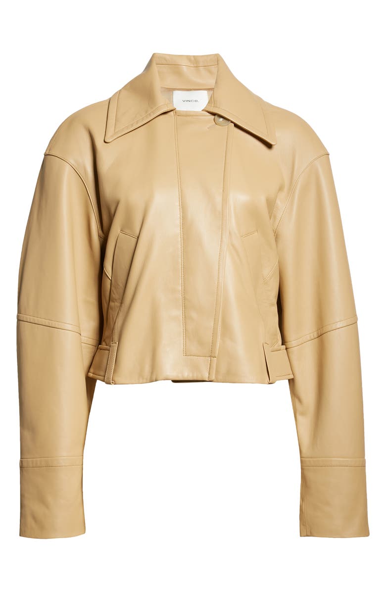 Vince Asymmetric Crop Leather Jacket, Alternate, color,