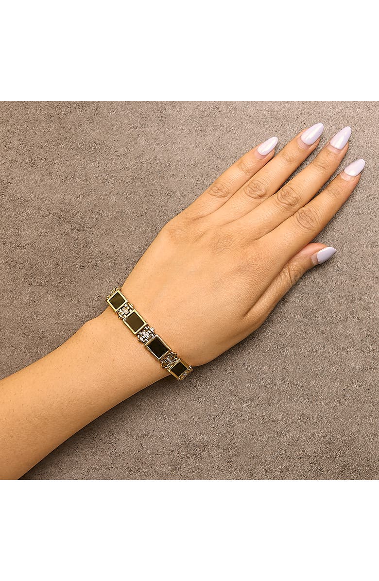 Haus of Brilliance Men's 14K Yellow Gold Over Silver 1/10 Cttw Diamond and Black Onyx Link Bracelet, Alternate, color, Yellow