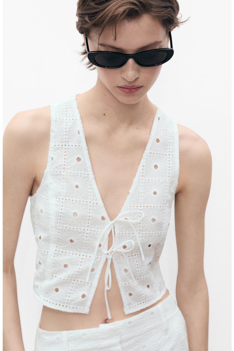 Embroidered Tie Front Vest, Alternate, color, WHITE