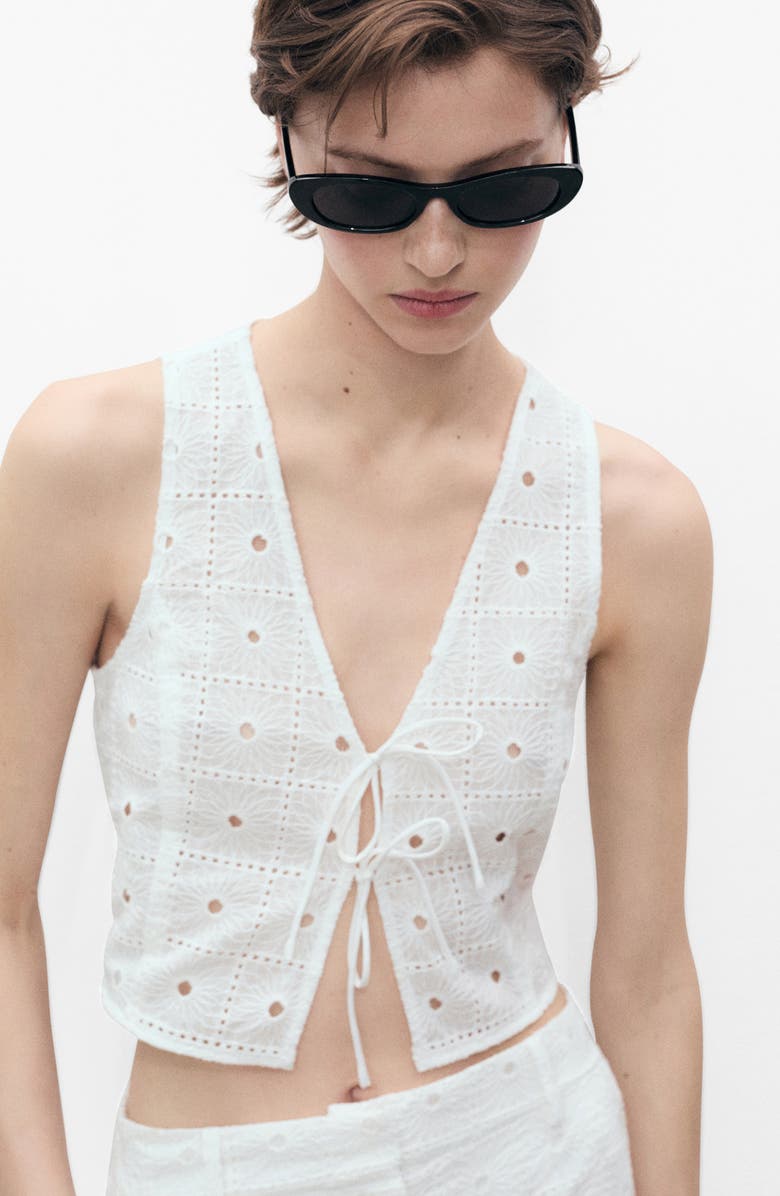 MANGO Embroidered Tie Front Vest, Alternate, color, 