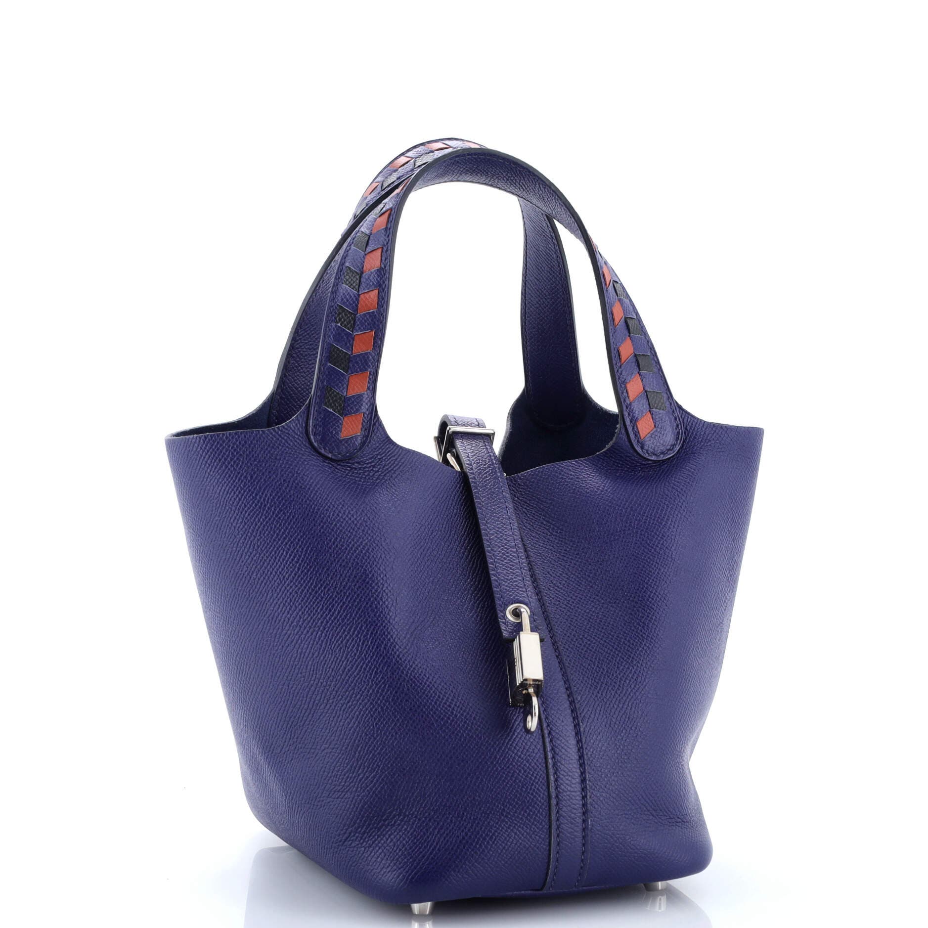 Pre-Owned Hermes Picotin Lock Bag Tressage Epsom PM, Alternate, color, Bleu Encre/Noir/Brique