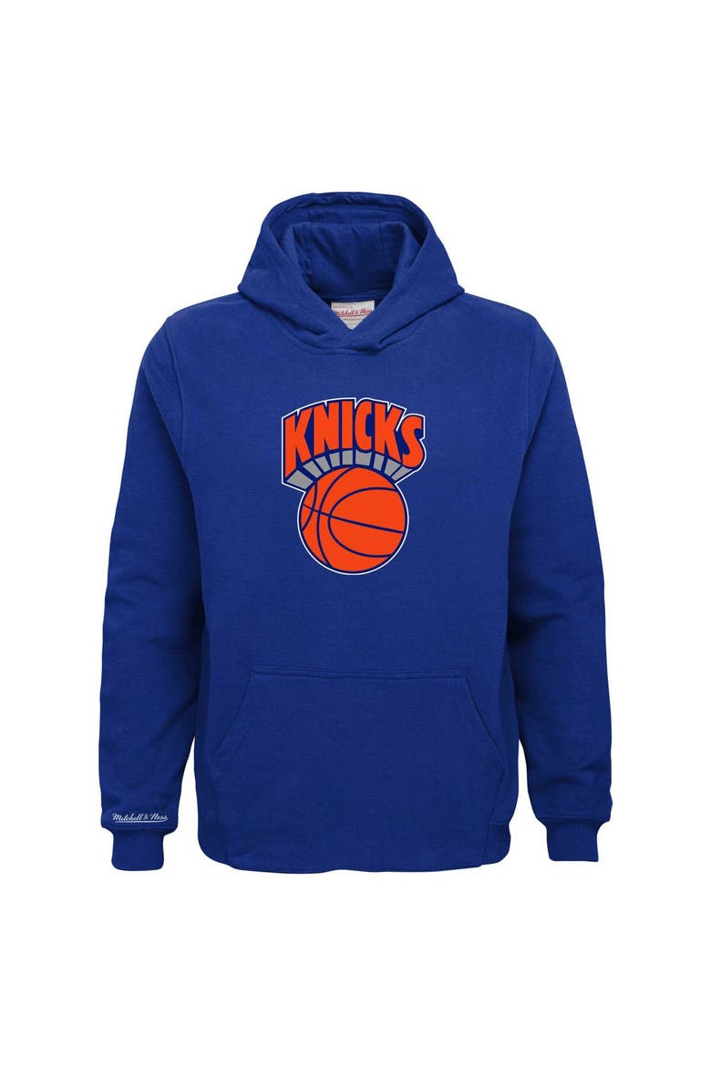 Youth Mitchell & Ness Blue New York Knicks Hardwood Classics Retro Logo Pullover Hoodie, Main, color, Blue