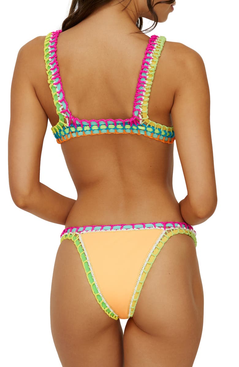 PQ SWIM Colorful Whipstitch Trim Triangle Bikini Top, Alternate, color, Mango