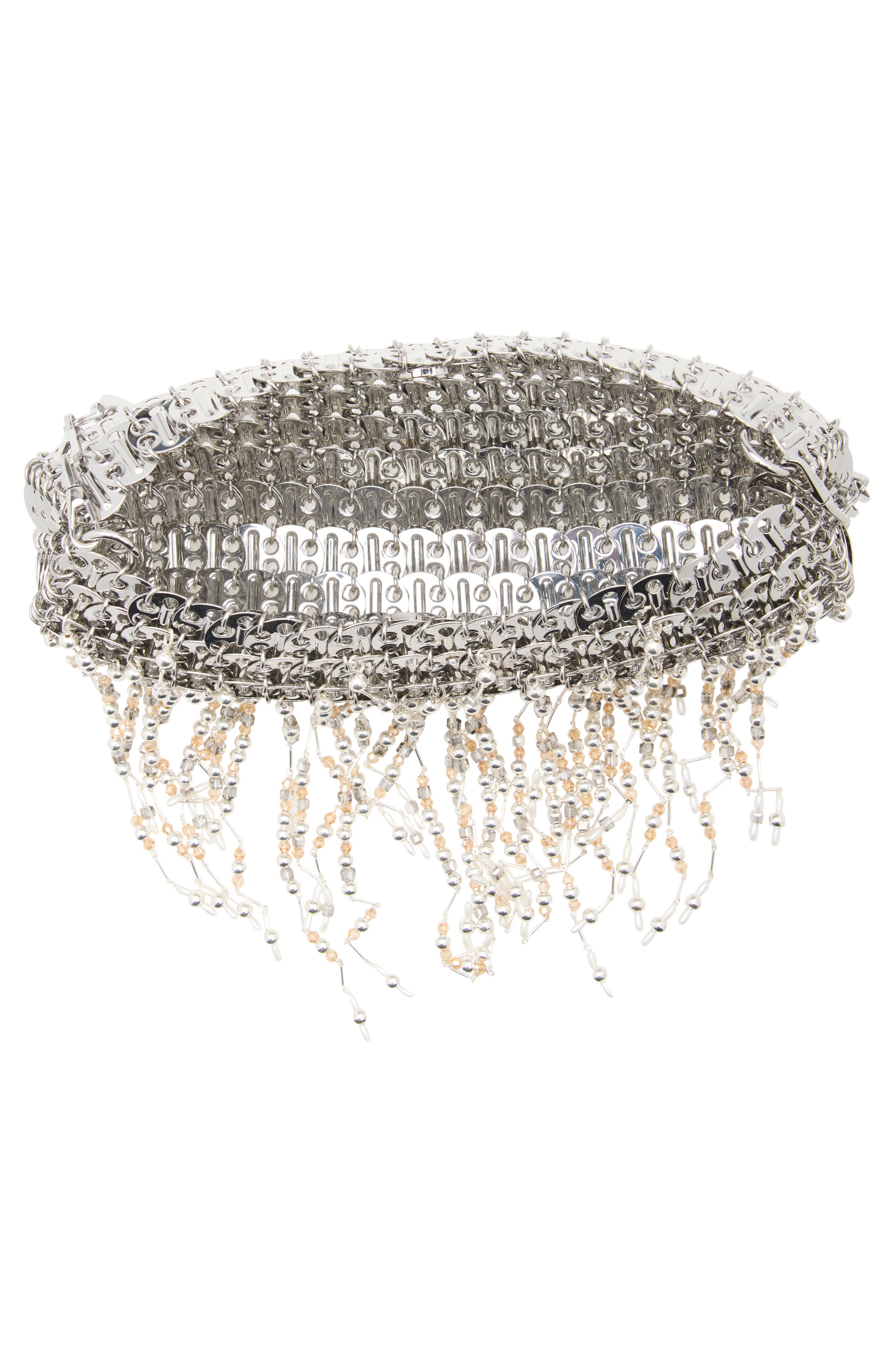 1969 Beaded & Faux Pearl Fringe Shoulder Bag, Alternate, color, NACRE / GRIS
