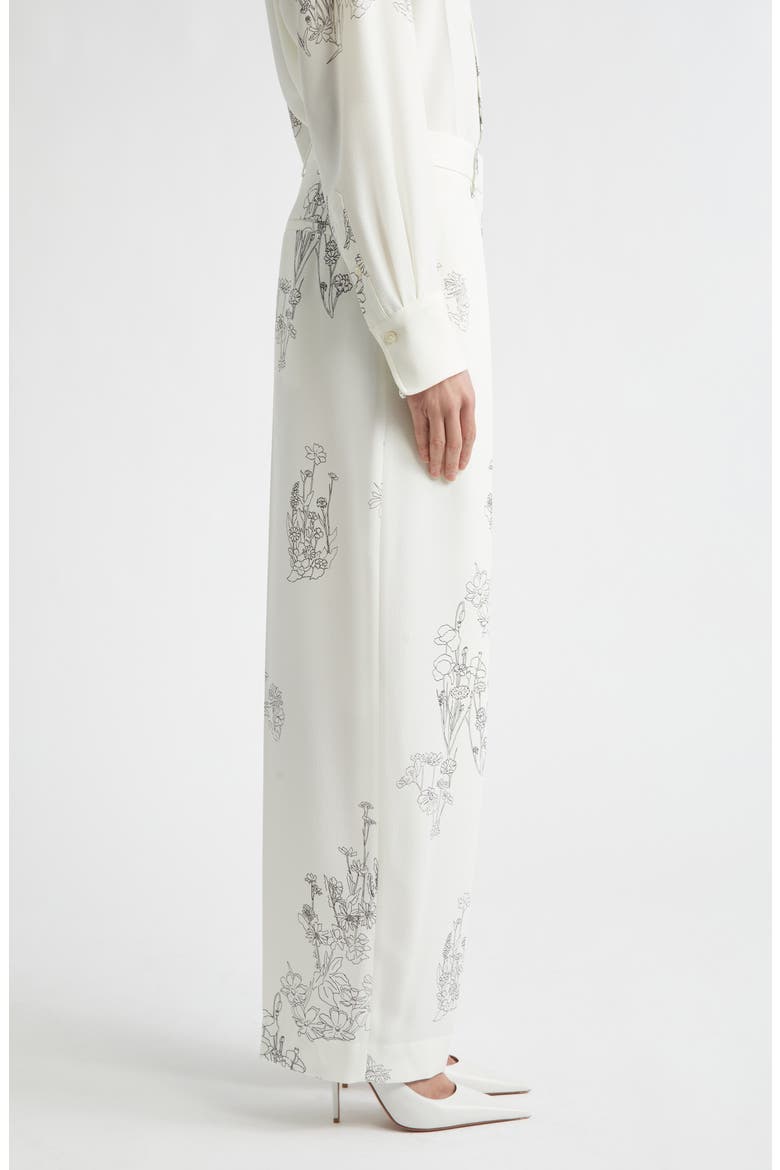 Floral Print Pleated Wide Leg Trousers, Alternate, color, OFF WHITE/BLACK