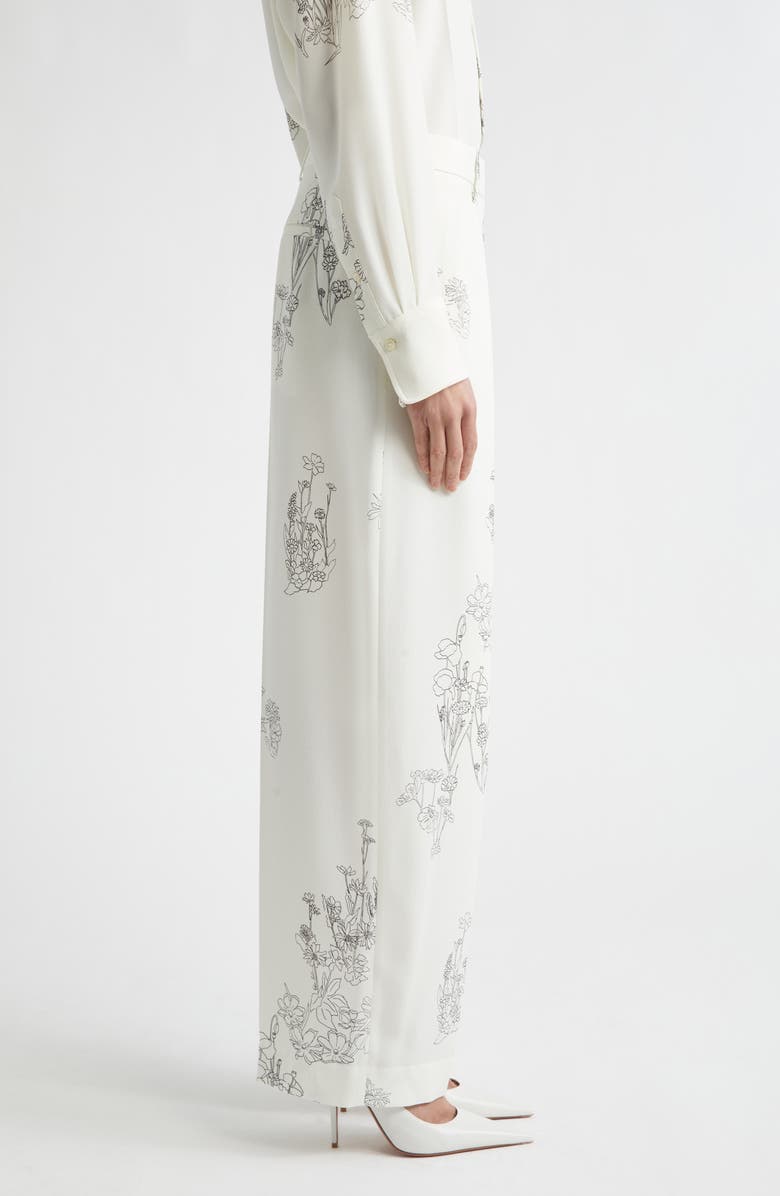 Victoria Beckham Floral Print Pleated Wide Leg Trousers, Alternate, color, Off White/Black