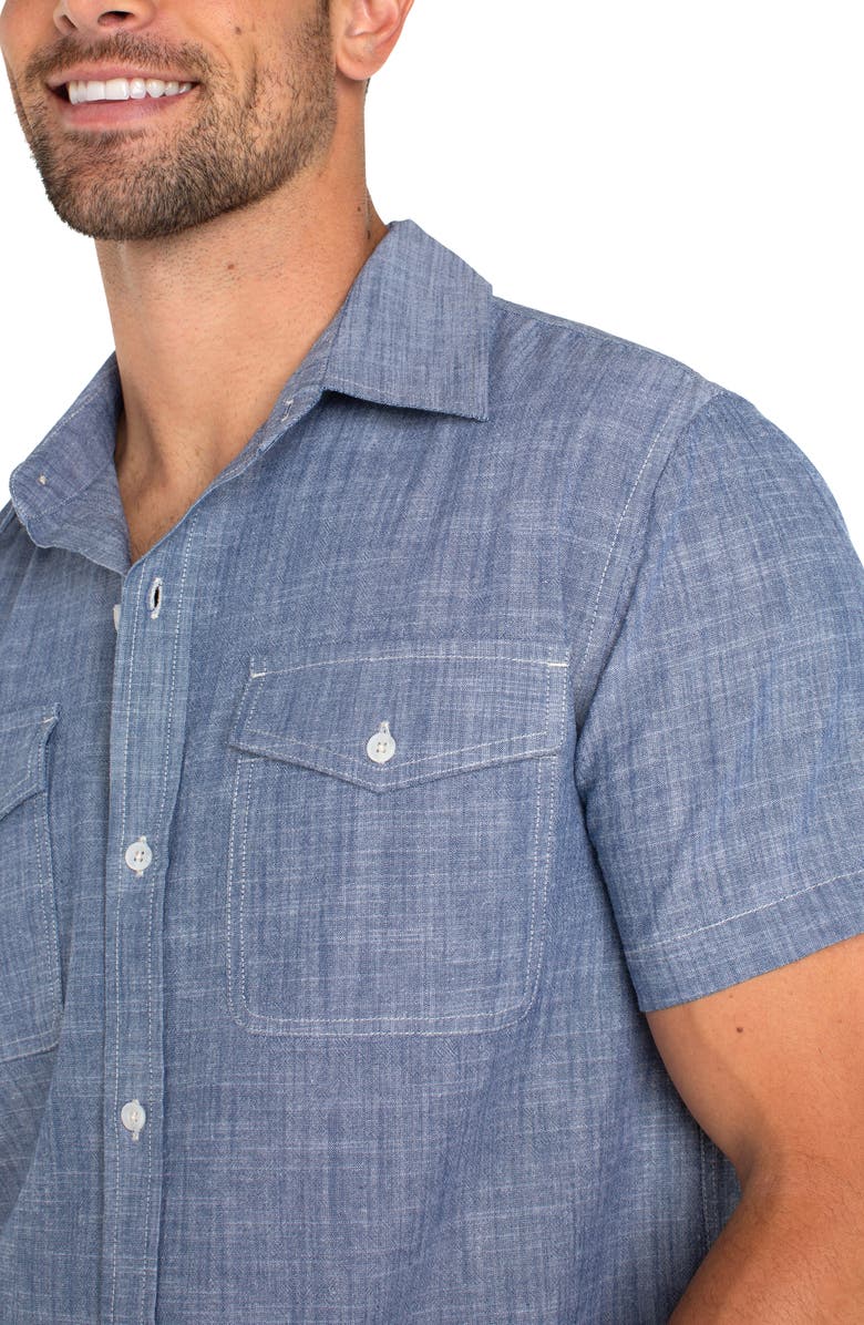 Liverpool Los Angeles Short Sleeve Slub Cotton Button-Up Shirt, Alternate, color, 