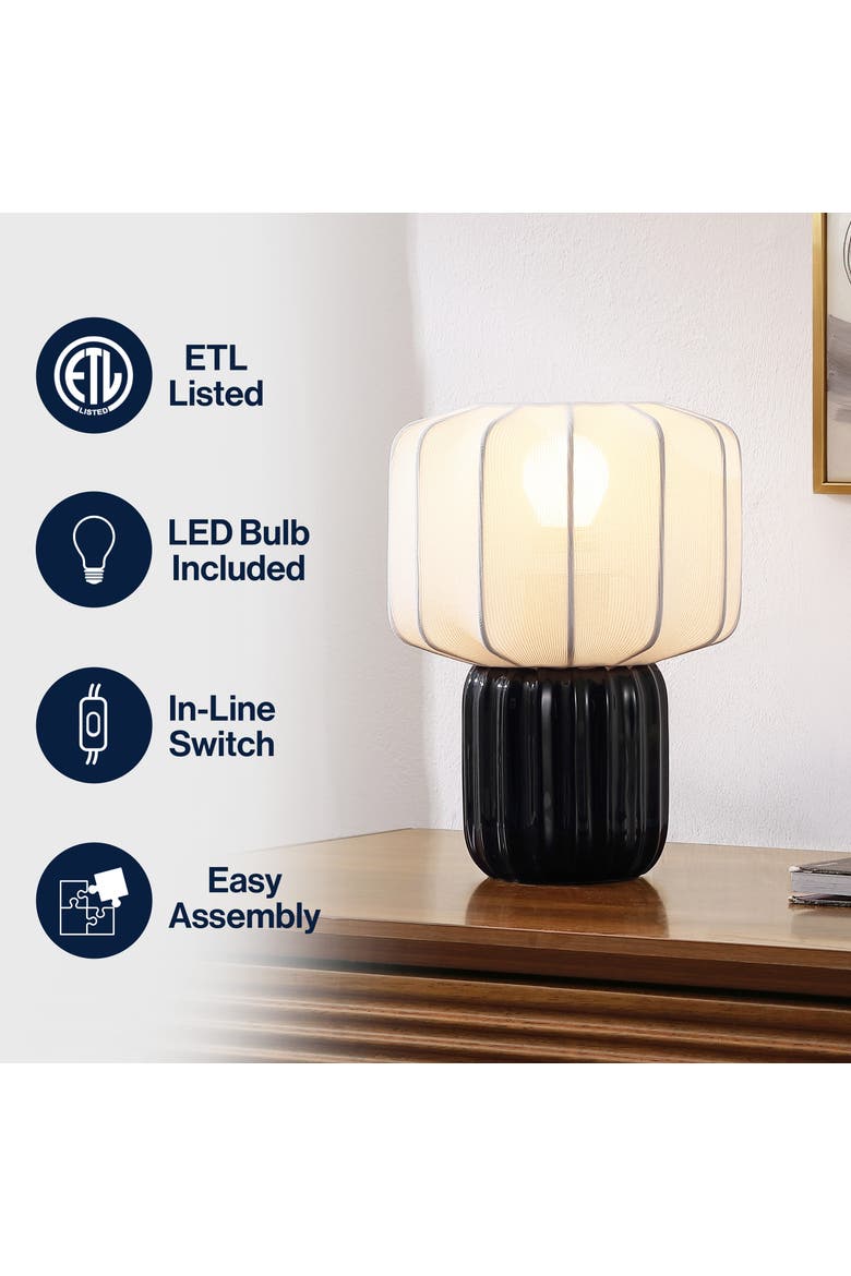 Leola Modern Contemporary Ceramic Fluted Mini with Ribbed Cocoon Pumpkin Shade LED Table Lamp, Alternate, color, Black