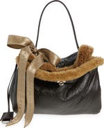 Balenciaga Medium Rodeo Aviator Genuine Shearling Trim Leather Shoulder Bag