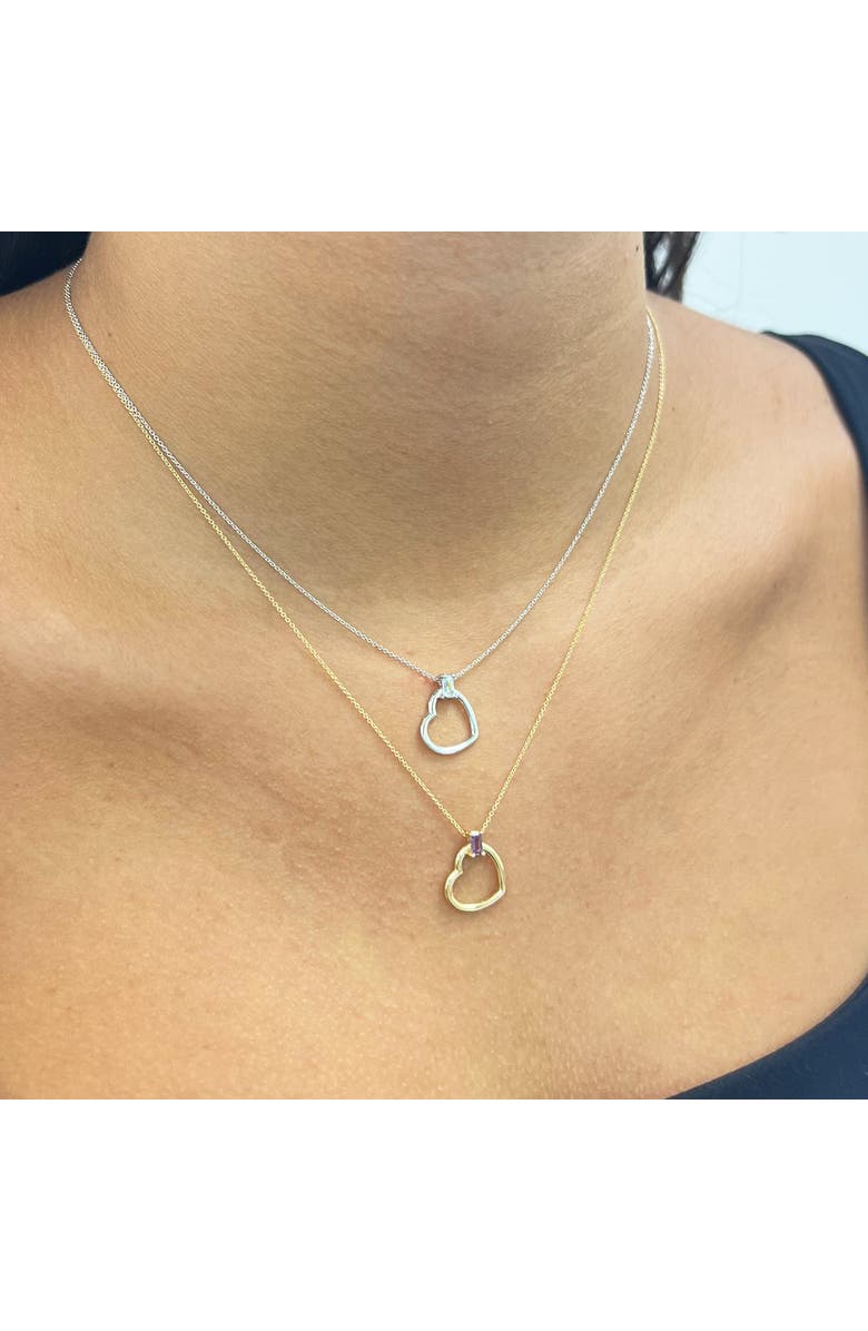 The Lovery Fine Jewelry Baguette Blue Topaz Open Heart Necklace, Alternate, color, Blue Topaz