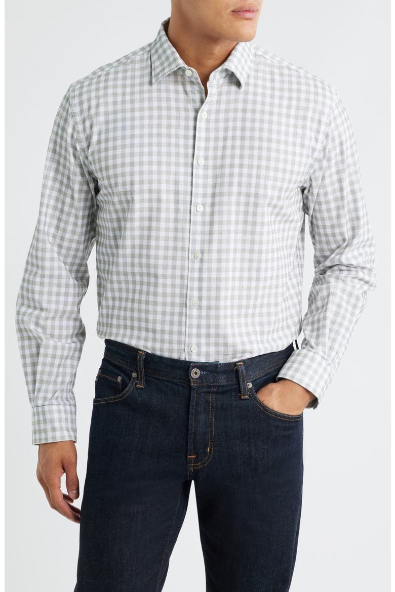 Deep Creek Original Fit Check Button-Up Shirt, Main, color, SAGE