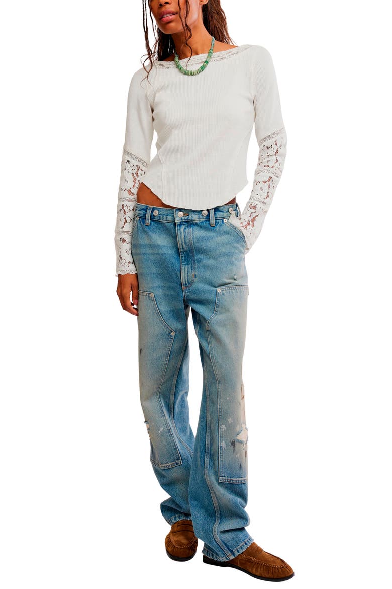 Intimately FP Amber Lace Cuff Waffle Knit Top, Alternate, color, WHITE