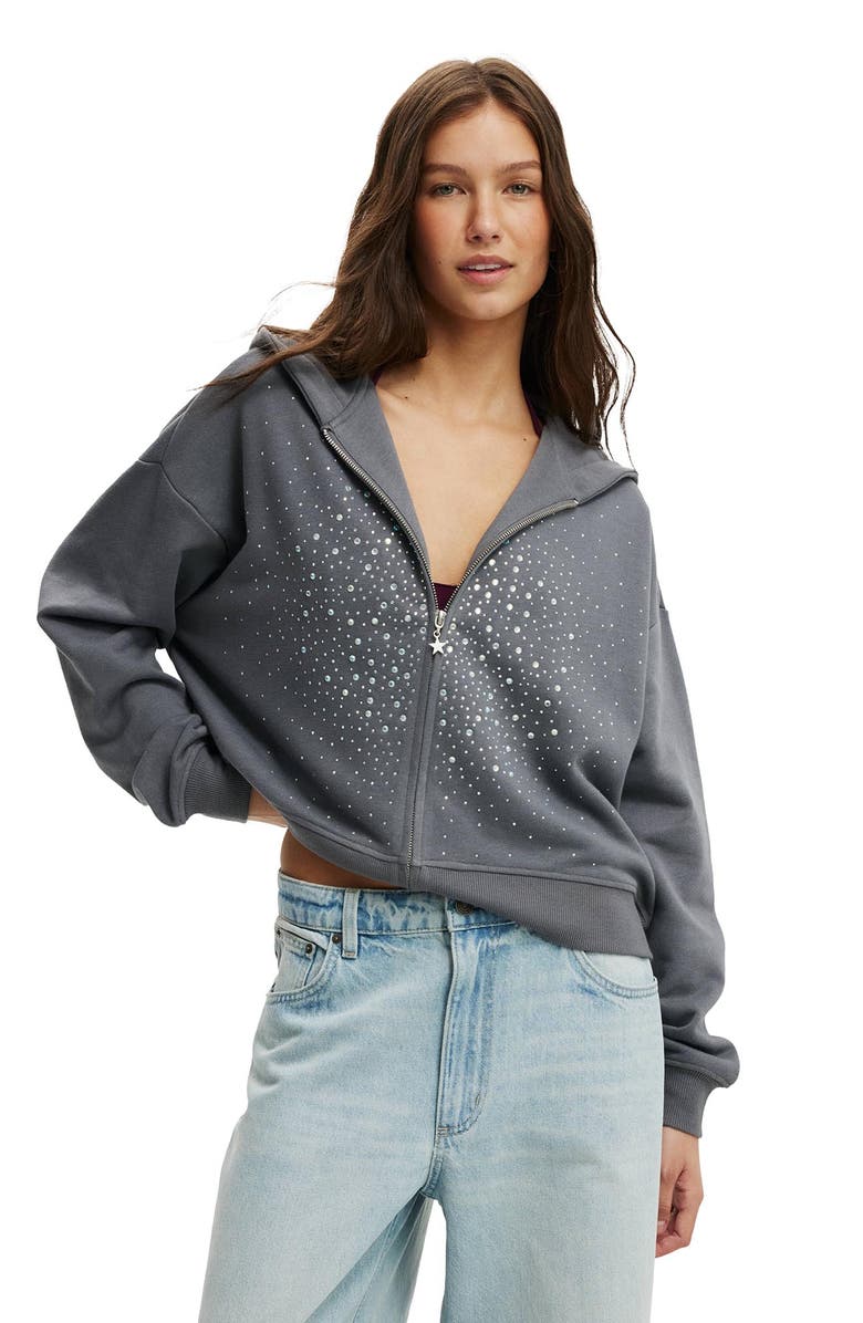 Cotton On Women's Oversized Zip Through Hoodie, Main, color, Light Grey Diamante