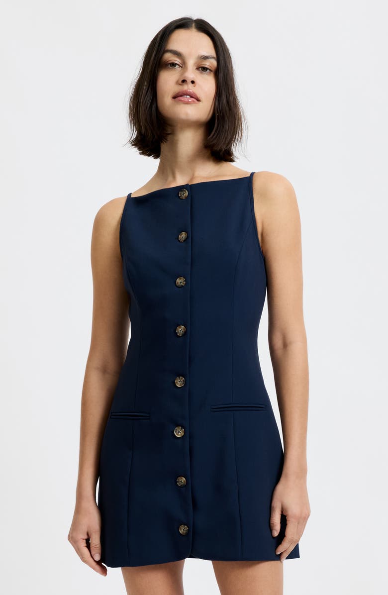 French Connection Azra Square Neck Twill Minidress, Alternate, color, Marine