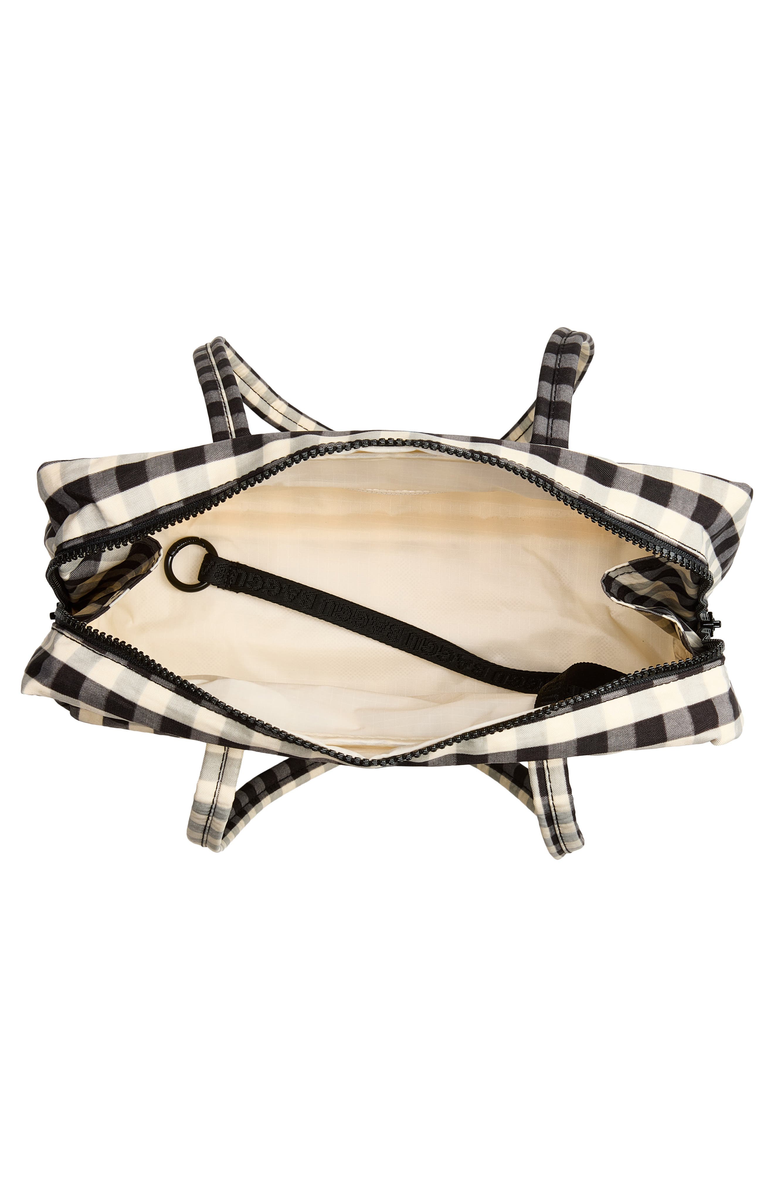 Recycled Nylon Bowler Bag, Alternate, color, BLACK AND CREAM GINGHAM