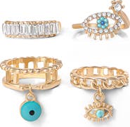 Jessica Simpson 4-Piece Charm Ring Set with Turquoise Accents, Size 7