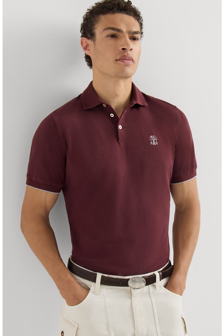 Cotton piqué polo shirt with logo, Alternate, color, Burgundy