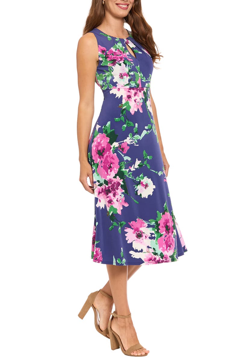 London Times Floral Keyhole A-Line Midi Dress, Alternate, color, Navy/ Fuchsia