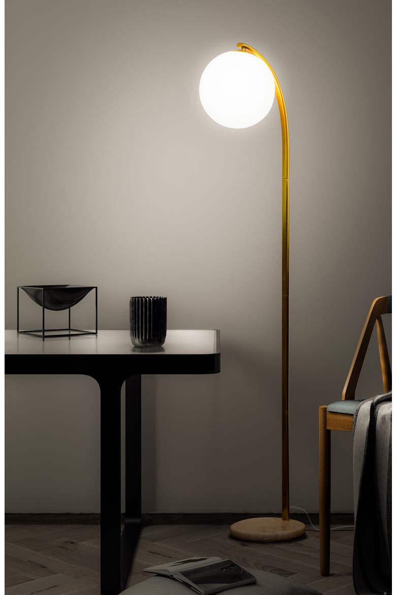 Luna Drop 75" Modern LED Floor Lamp with Frosted Glass Globe Shade, Alternate, color, BRASS