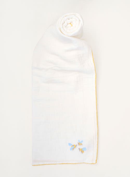 Timo & Violet Bumblebee Embroidered Shawl Blanket In White