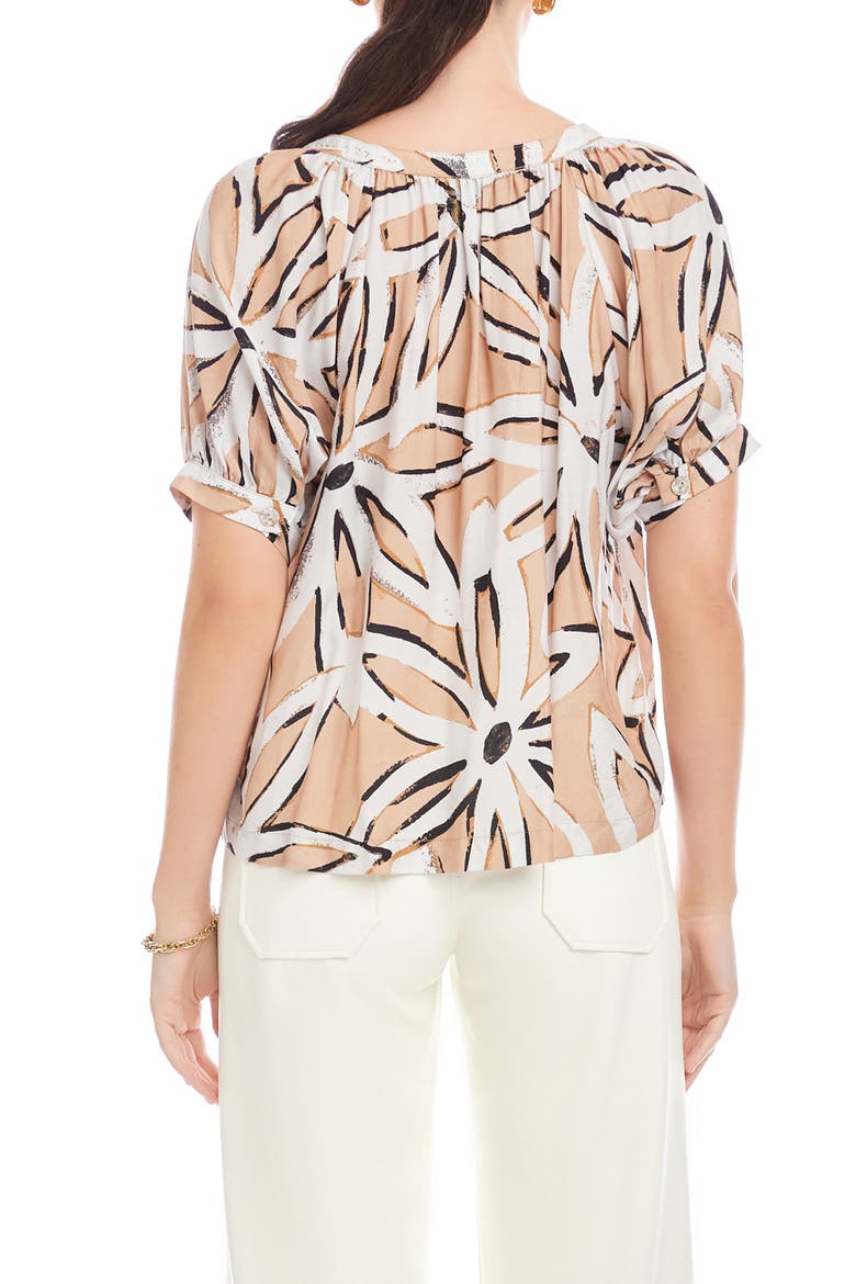 Sam Print Short Sleeve Button-Up Top, Alternate, color, BEIGE FLORAL PRINT