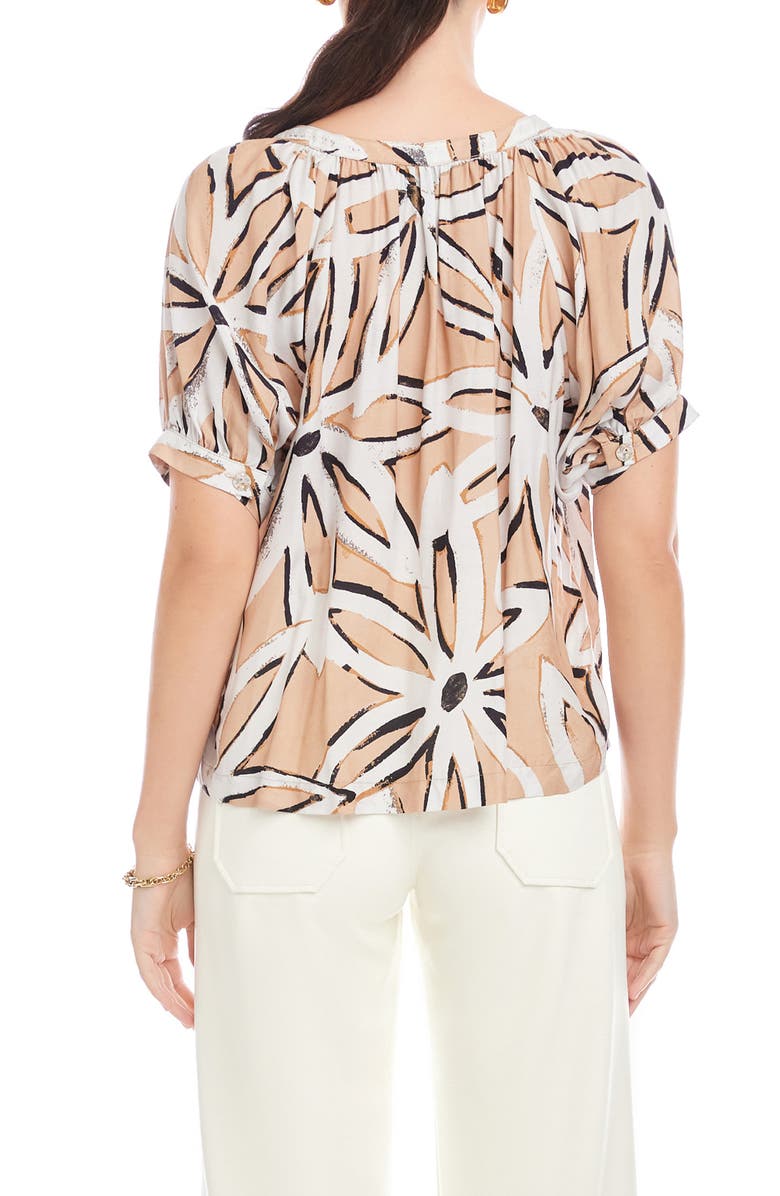 FIFTEEN TWENTY Sam Print Short Sleeve Button-Up Top, Alternate, color, Beige Floral Print