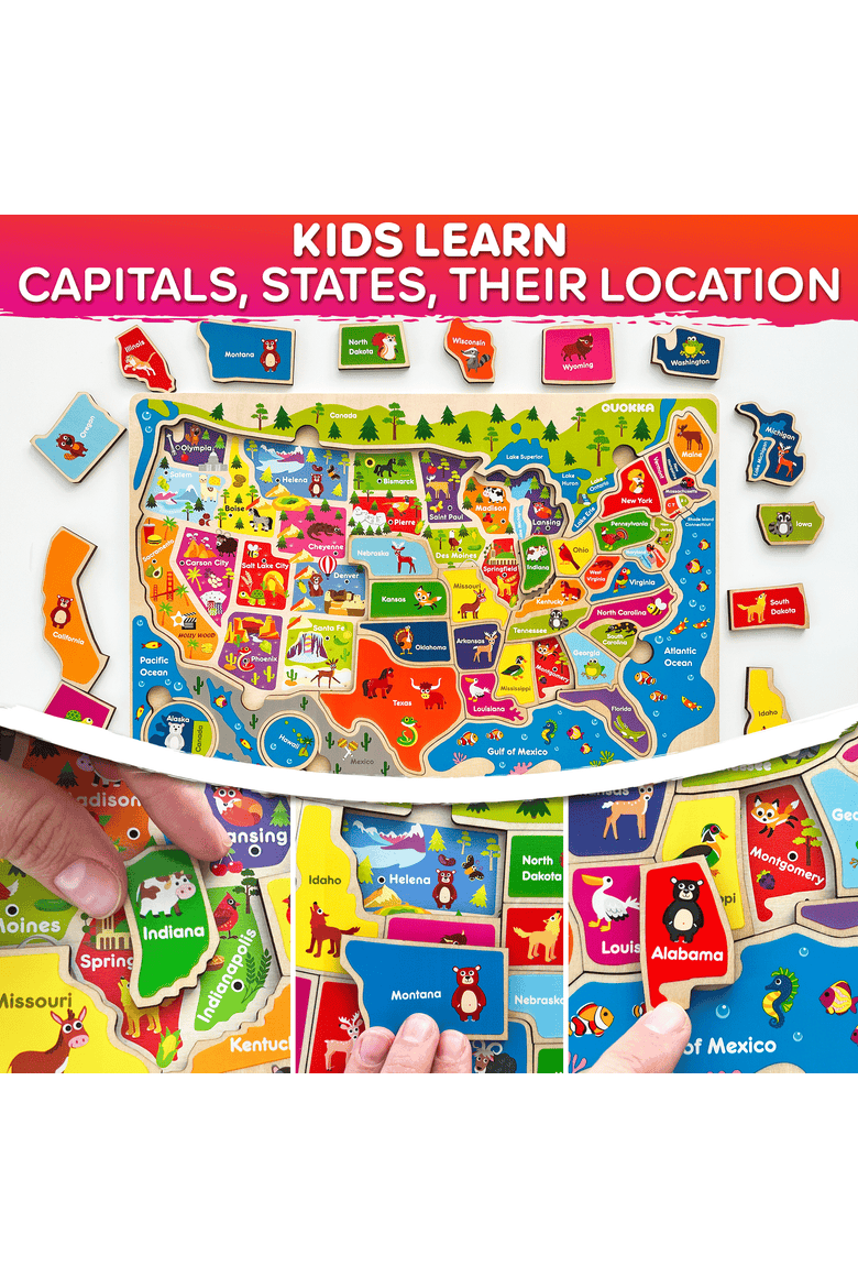 Kids Educational Map Puzzle Set - USA, World Map & Solar System Themes, Alternate, color, Wooden Map Set