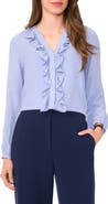 Halogen® Ruffle Placket Stripe Button-Up Shirt