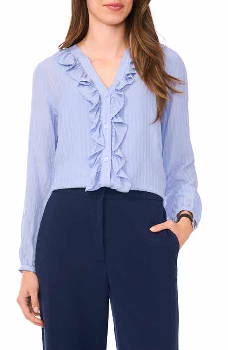 Halogen® Ruffle Placket Stripe Button-Up Shirt