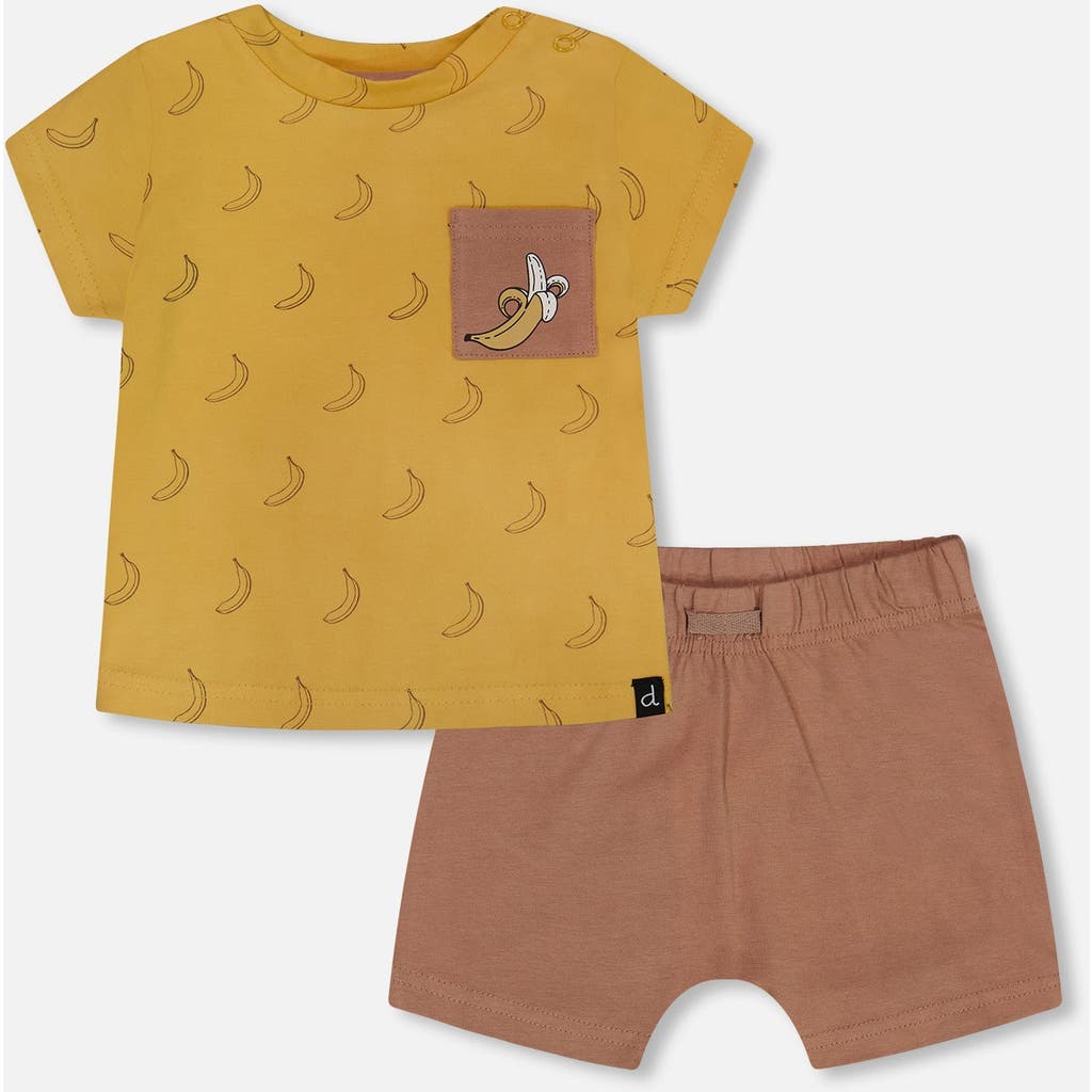 Deux Par Deux Baby Boy's Printed Organic Cotton Top And Short Set Brown, Yellow, And Bananas In Brown, Yellow, And Bananas