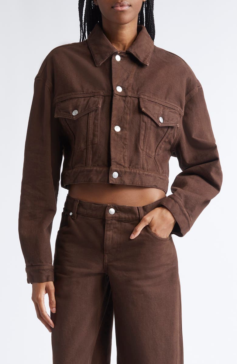 Stella McCartney Crop Denim Jacket, Main, color, Brown Wash