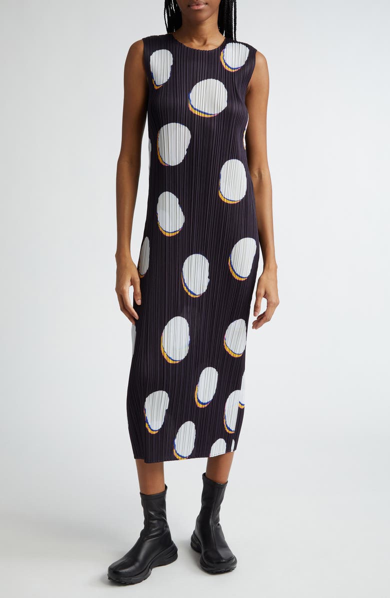 Pleats Please Issey Miyake Bean Dots Pleated Midi Dress, Main, color,