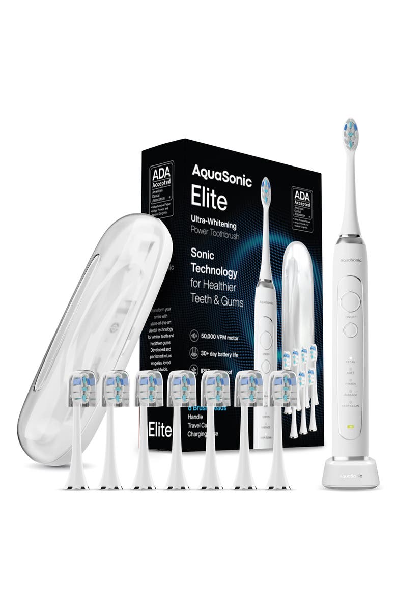AQUASONIC Elite Ultra-Whitening Power Toothbrush, Main, color, Optic White