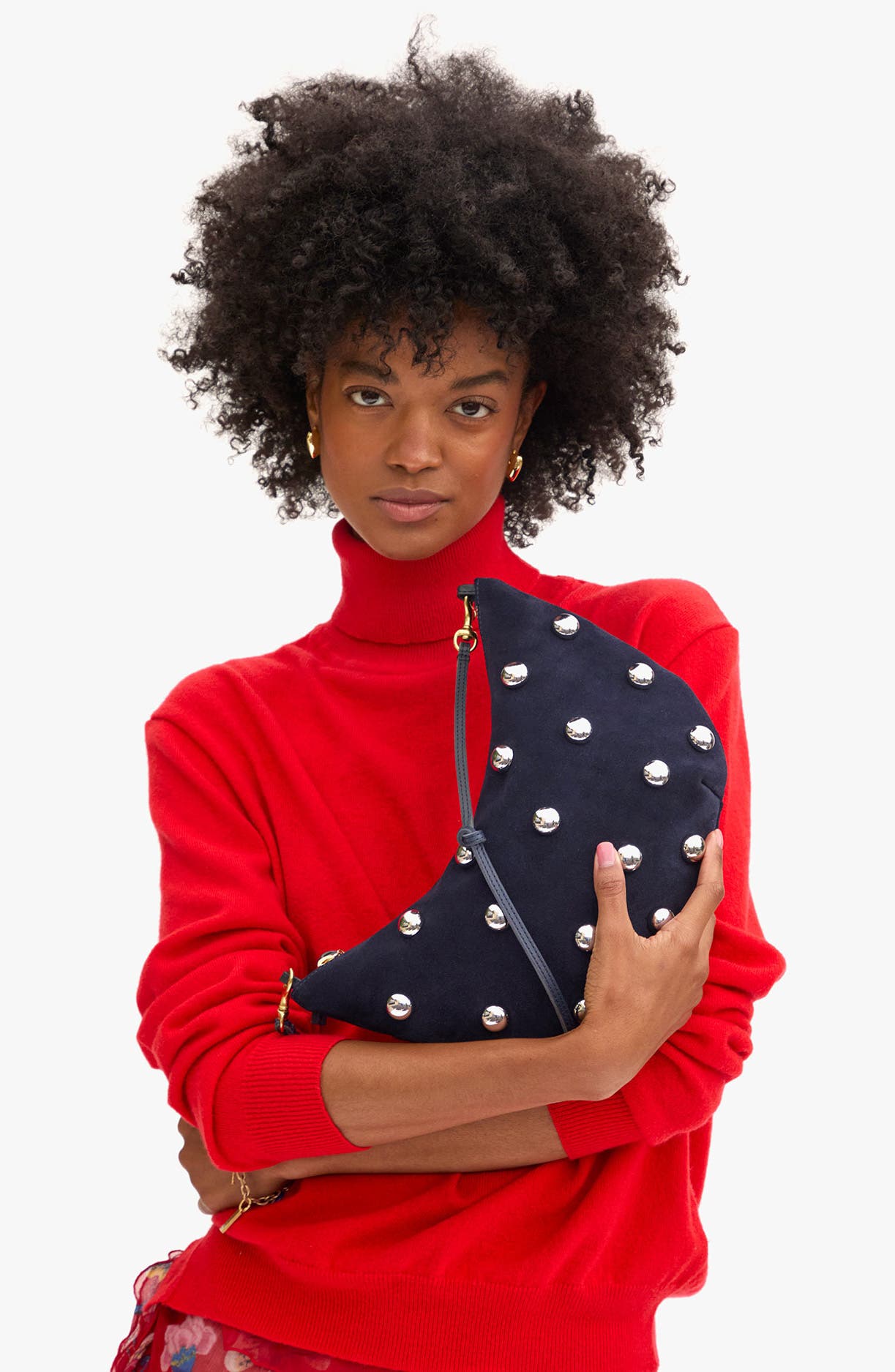 Clare V. Lune Studded Leather Shoulder Bag, Alternate, color, Navy