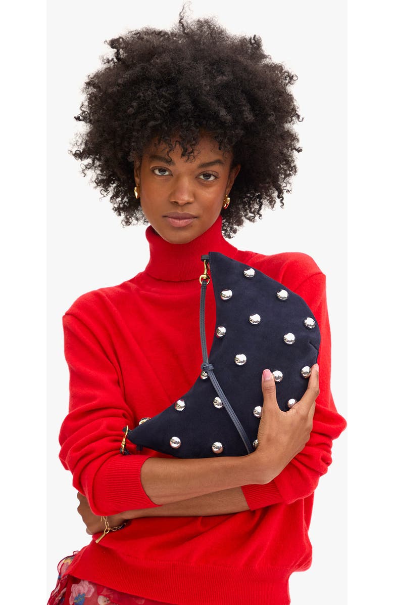 Clare V. Lune Studded Leather Shoulder Bag, Alternate, color, Navy