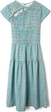 Damson Madder Ebba Plaid Cutout Detail Organic Cotton Dress