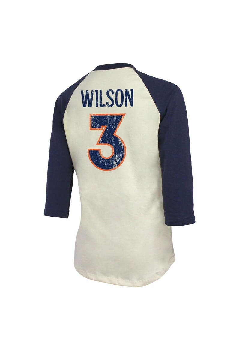Women's Majestic Threads Russell Wilson Cream/Navy Denver Broncos Name & Number Raglan 3/4 Sleeve T-Shirt, Alternate, color, Cream