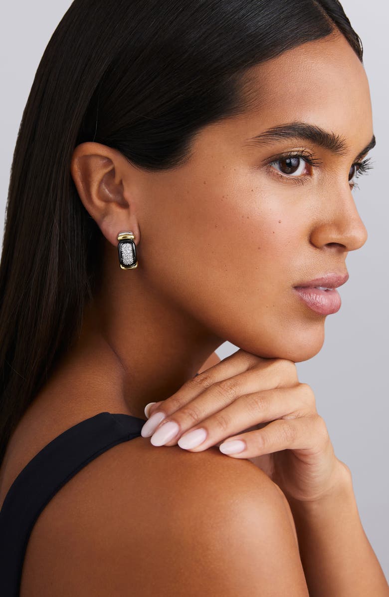 LAGOS Black Ceramic Diamond Huggie Earrings, Alternate, color, Two Tone