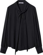 MANGO Flowy Tie Neck Long Sleeve Blouse