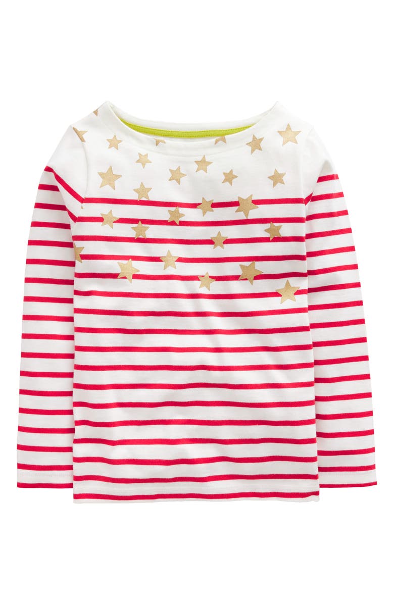 Mini Boden Kids' Breton Stripe & Stars Long Sleeve Cotton T-Shirt, Main, color,